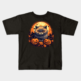 Scottish Fold Cat Halloween, Cat Lover Kids T-Shirt