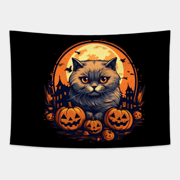 Scottish Fold Cat Halloween, Cat Lover Tapestry by logiamerch