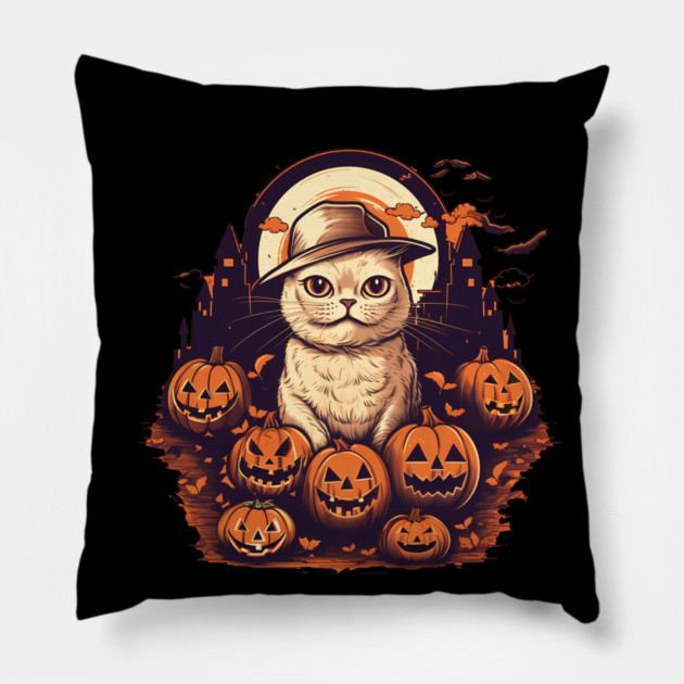 Scottish Fold Cat Halloween, Cat Lover Pillow by logiamerch
