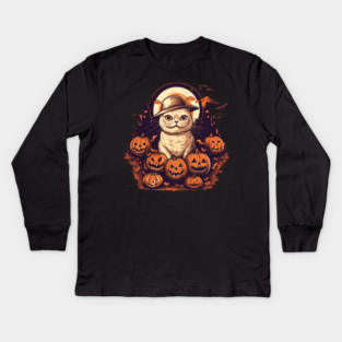 Scottish Fold Cat Halloween, Cat Lover Kids Long Sleeve T-Shirt
