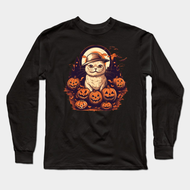 Scottish Fold Cat Halloween, Cat Lover Long Sleeve T-Shirt by logiamerch