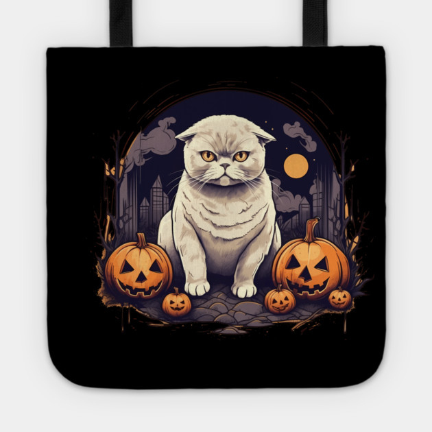 Scottish Fold Cat Halloween, Cat Lover Tote by logiamerch
