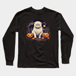 Scottish Fold Cat Halloween, Cat Lover Long Sleeve T-Shirt