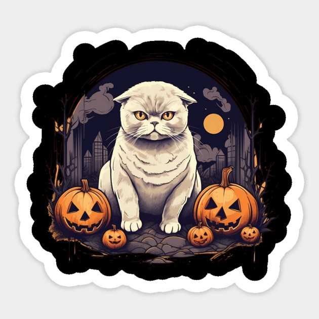 Scottish Fold Cat Halloween, Cat Lover Sticker by logiamerch