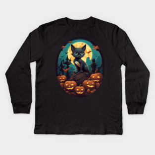 Siamese Cat Halloween, Cat Lover Kids Long Sleeve T-Shirt