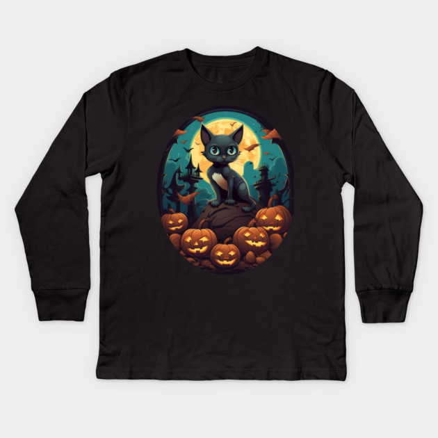Siamese Cat Halloween, Cat Lover Kids Long Sleeve T-Shirt by logiamerch