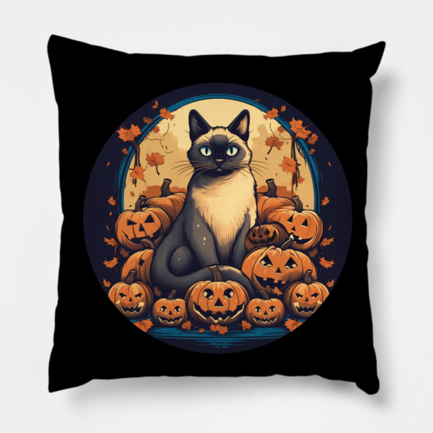 Siamese Cat Halloween, Cat Lover Pillow by logiamerch