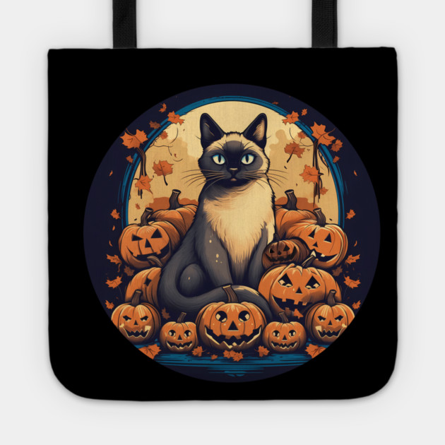 Siamese Cat Halloween, Cat Lover Tote by logiamerch