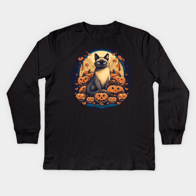 Siamese Cat Halloween, Cat Lover Kids Long Sleeve T-Shirt by logiamerch
