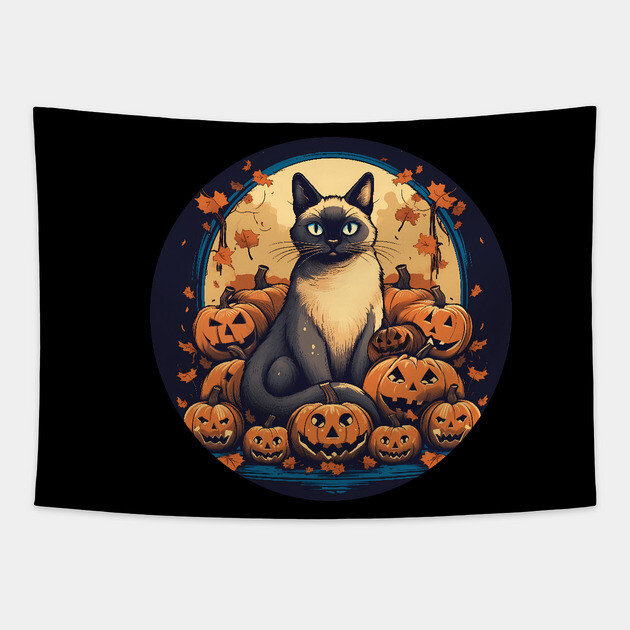Siamese Cat Halloween, Cat Lover Tapestry by logiamerch