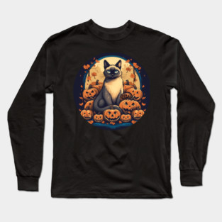 Siamese Cat Halloween, Cat Lover Long Sleeve T-Shirt