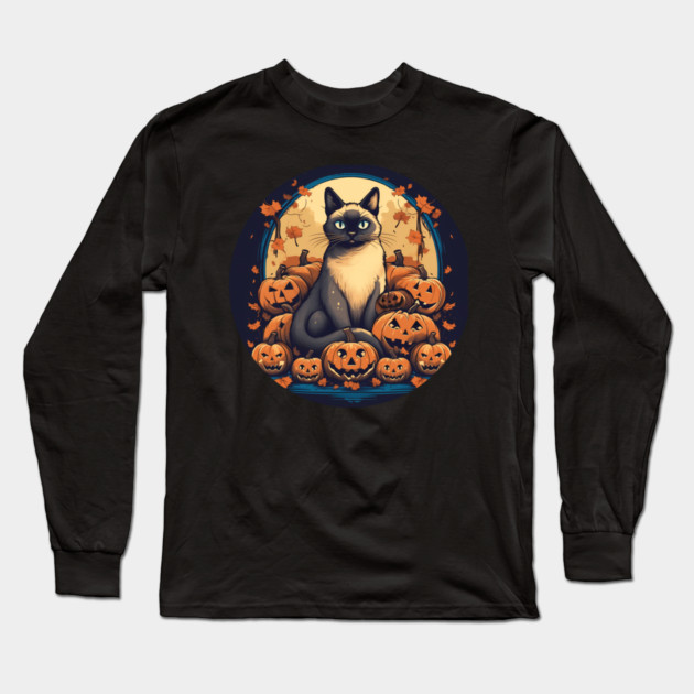 Siamese Cat Halloween, Cat Lover Long Sleeve T-Shirt by logiamerch