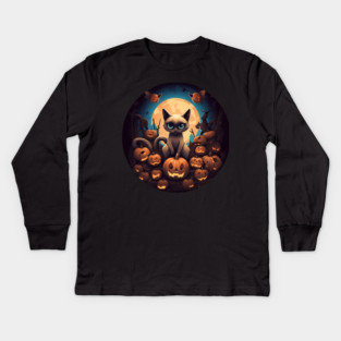 Siamese Cat Halloween, Cat Lover Kids Long Sleeve T-Shirt