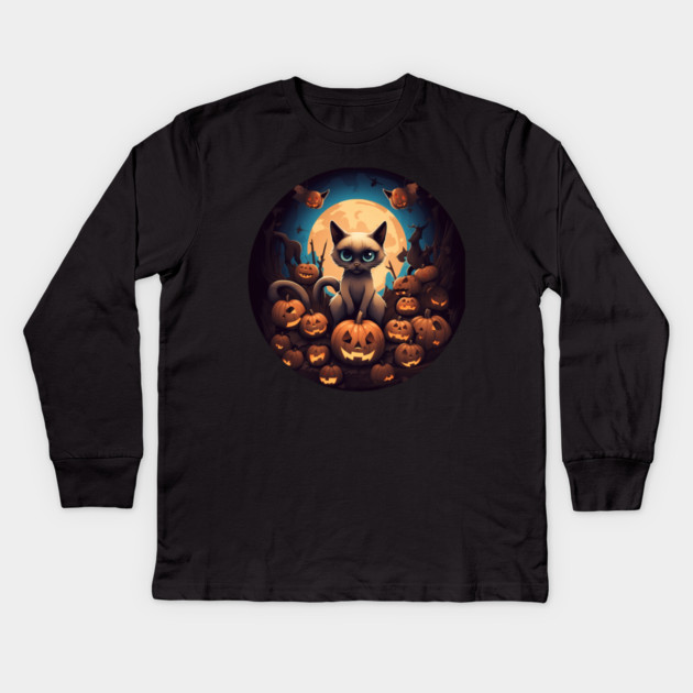 Siamese Cat Halloween, Cat Lover Kids Long Sleeve T-Shirt by logiamerch