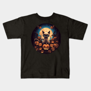 Siamese Cat Halloween, Cat Lover Kids T-Shirt