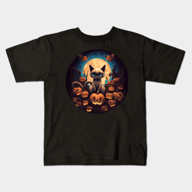 Siamese Cat Halloween, Cat Lover Kids T-Shirt by logiamerch