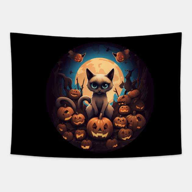 Siamese Cat Halloween, Cat Lover Tapestry by logiamerch
