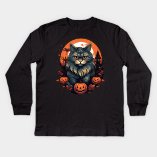 Siberian Cat Halloween, Cat Lover Kids Long Sleeve T-Shirt