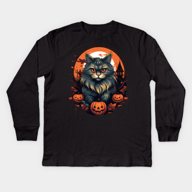 Siberian Cat Halloween, Cat Lover Kids Long Sleeve T-Shirt by logiamerch
