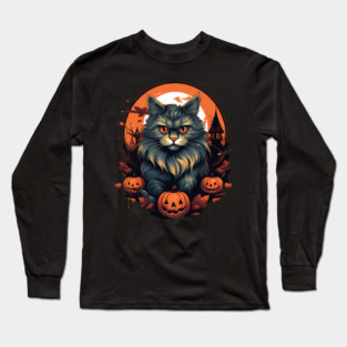Siberian Cat Halloween, Cat Lover Long Sleeve T-Shirt