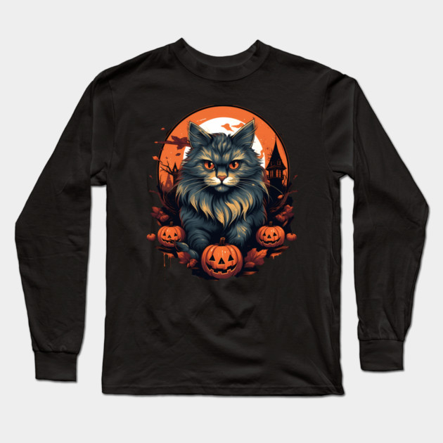 Siberian Cat Halloween, Cat Lover Long Sleeve T-Shirt by logiamerch