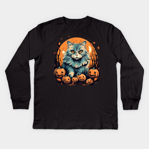 Siberian Cat Halloween, Cat Lover Kids Long Sleeve T-Shirt by logiamerch