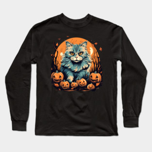 Siberian Cat Halloween, Cat Lover Long Sleeve T-Shirt