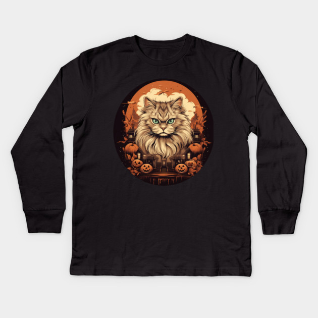 Siberian Cat Halloween, Cat Lover Kids Long Sleeve T-Shirt by logiamerch