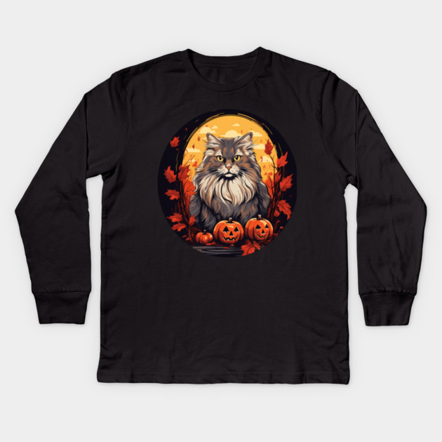 Siberian Cat Halloween, Cat Lover Kids Long Sleeve T-Shirt by logiamerch