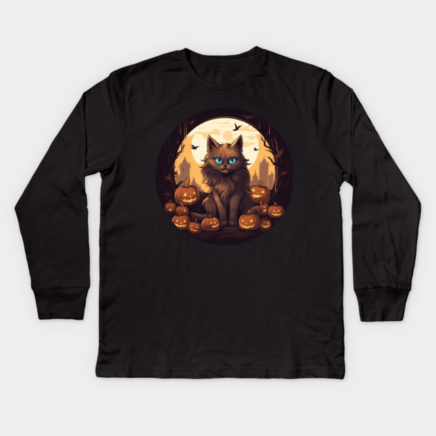 Somali Cat Halloween, Cat Lover Kids Long Sleeve T-Shirt by logiamerch