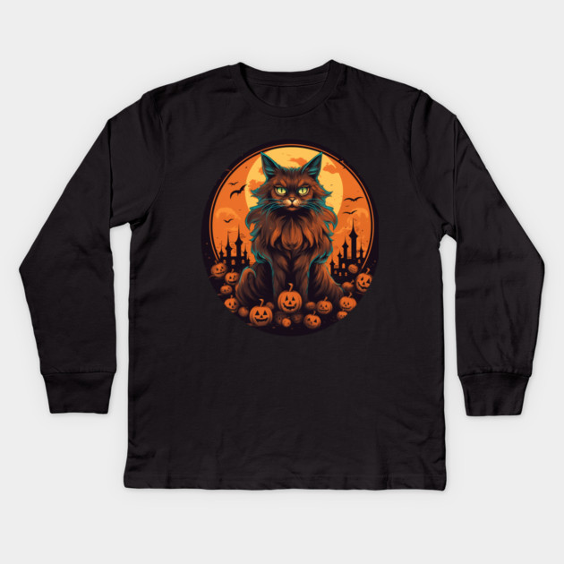 Somali Cat Halloween, Cat Lover Kids Long Sleeve T-Shirt by logiamerch