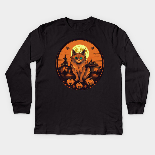 Somali Cat Halloween, Cat Lover Kids Long Sleeve T-Shirt by logiamerch