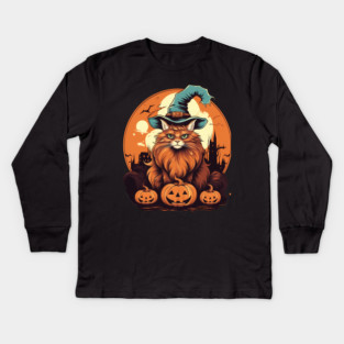 Somali Cat Halloween, Cat Lover Kids Long Sleeve T-Shirt