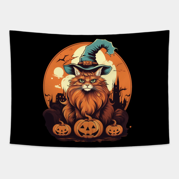Somali Cat Halloween, Cat Lover Tapestry by logiamerch