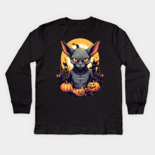 Sphynx Cat Halloween, Cat Lover Kids Long Sleeve T-Shirt