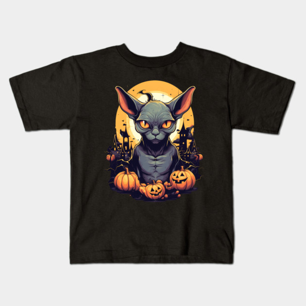 Sphynx Cat Halloween, Cat Lover Kids T-Shirt by logiamerch
