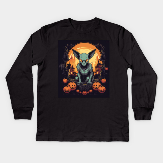 Sphynx Cat Halloween, Cat Lover Kids Long Sleeve T-Shirt by logiamerch
