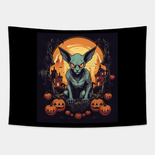 Sphynx Cat Halloween, Cat Lover Tapestry by logiamerch