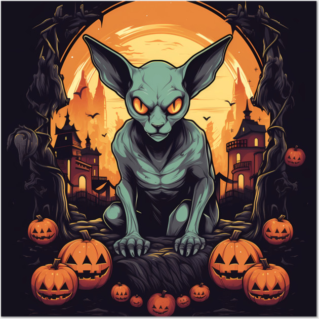Sphynx Cat Halloween, Cat Lover Wall Art by logiamerch