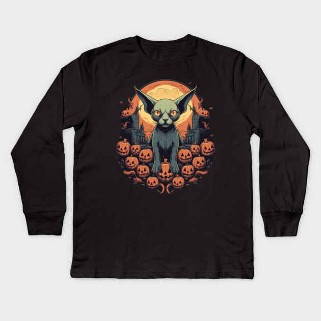 Sphynx Cat Halloween, Cat Lover Kids Long Sleeve T-Shirt by logiamerch