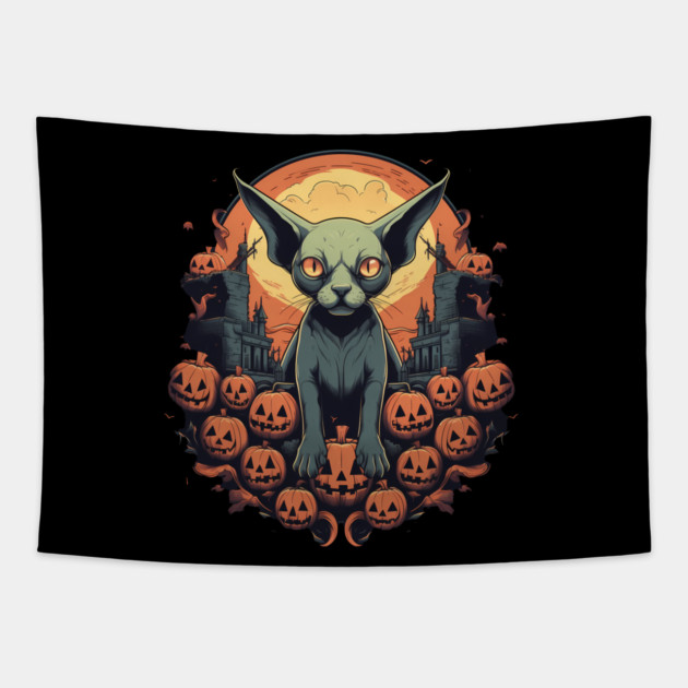 Sphynx Cat Halloween, Cat Lover Tapestry by logiamerch