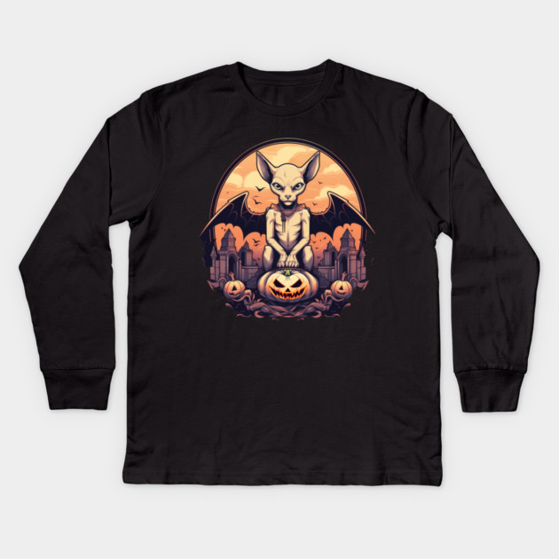 Sphynx Cat Halloween, Cat Lover Kids Long Sleeve T-Shirt by logiamerch