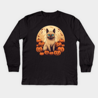 Tonkinese Cat Halloween, Cat Lover Kids Long Sleeve T-Shirt