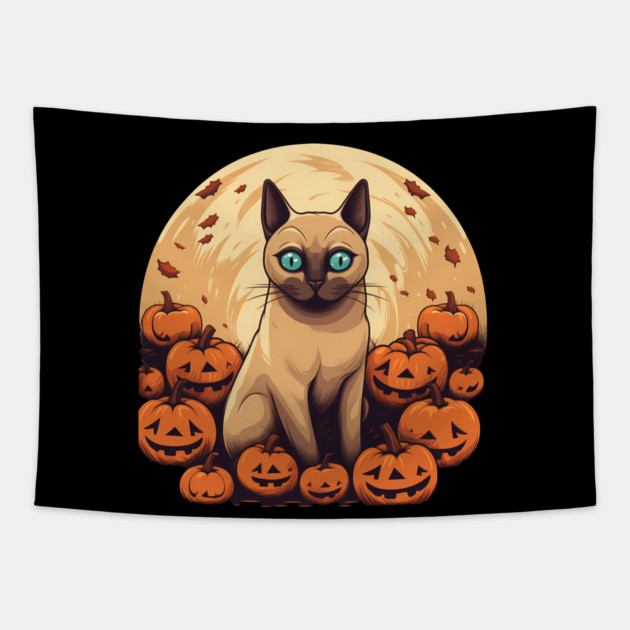 Tonkinese Cat Halloween, Cat Lover Tapestry by logiamerch