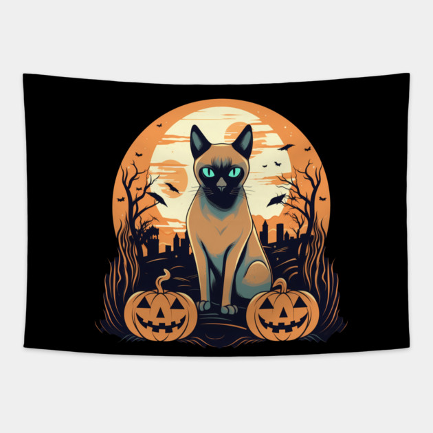 Tonkinese Cat Halloween, Cat Lover Tapestry by logiamerch