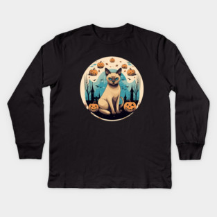 Tonkinese Cat Halloween, Cat Lover Kids Long Sleeve T-Shirt