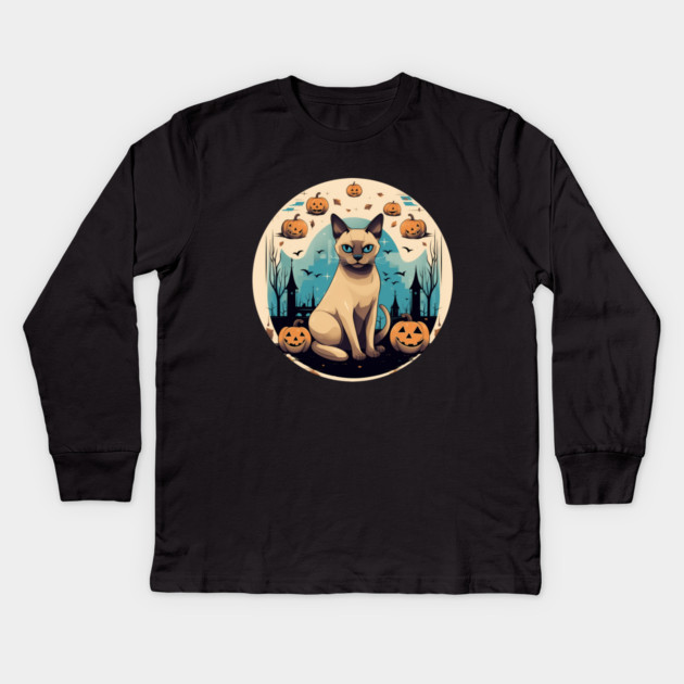 Tonkinese Cat Halloween, Cat Lover Kids Long Sleeve T-Shirt by logiamerch