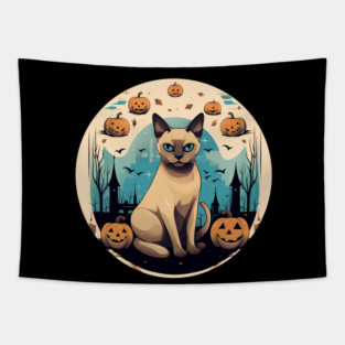 Tonkinese Cat Halloween, Cat Lover Tapestry
