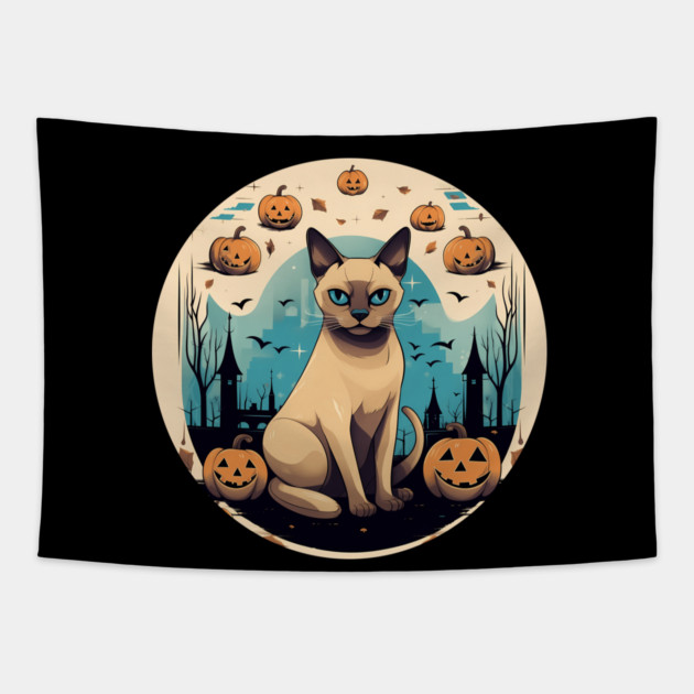 Tonkinese Cat Halloween, Cat Lover Tapestry by logiamerch