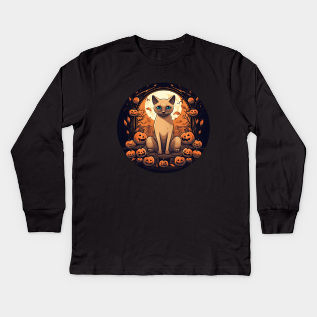 Tonkinese Cat Halloween, Cat Lover Kids Long Sleeve T-Shirt by logiamerch